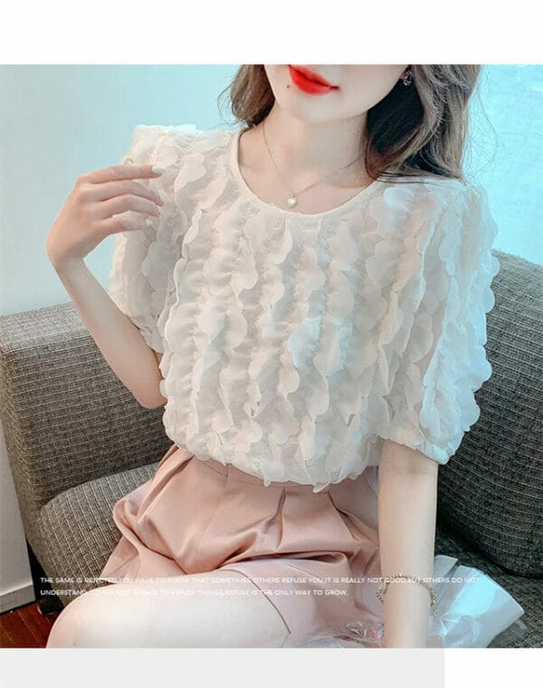 Korea Round Neck Petals Round Neck Lace Blouse 2