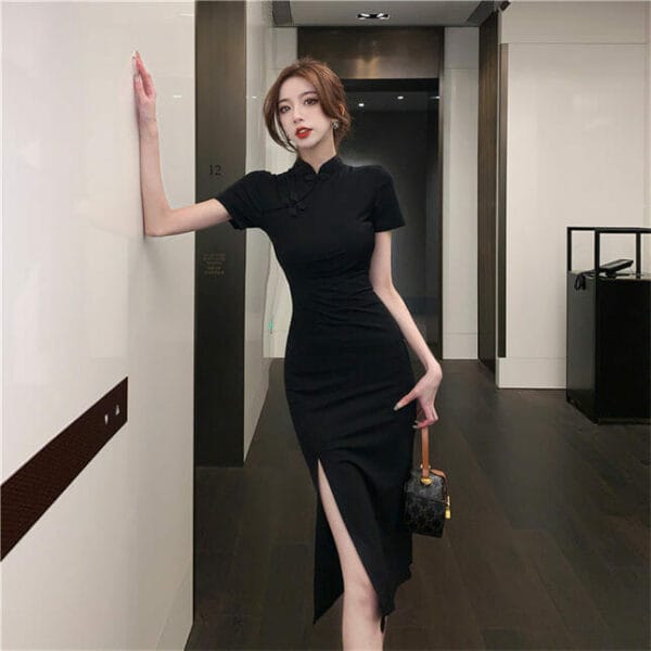 Korea Split Pleated Skinny Cheongsam Dress 4