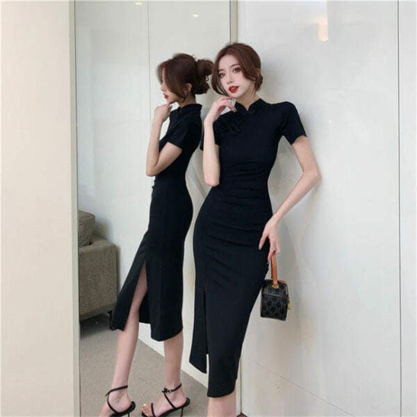 Korea Split Pleated Skinny Cheongsam Dress 3