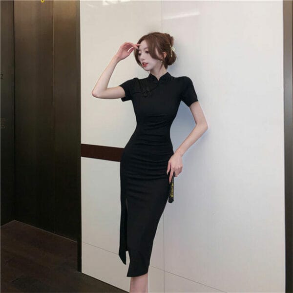 Korea Split Pleated Skinny Cheongsam Dress 2