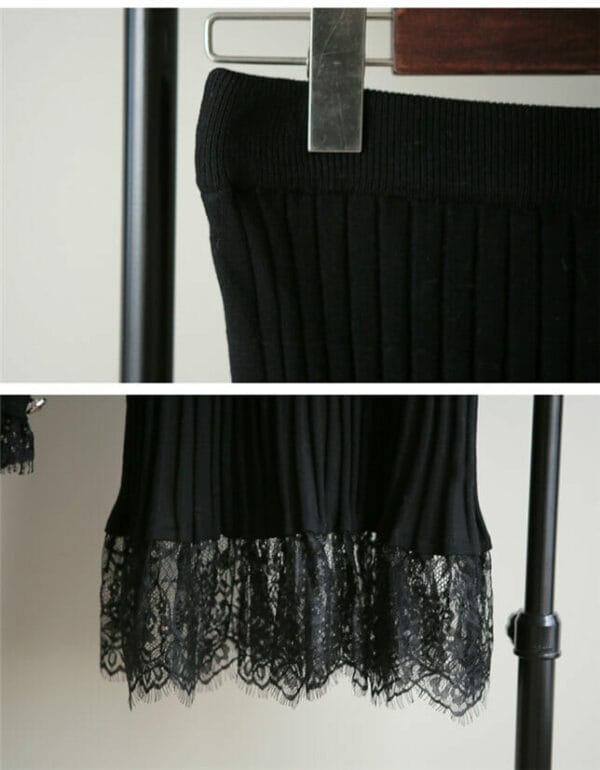 Korea Spring Buttons V-neck Lace Fishtail Knitting Dress Set 7