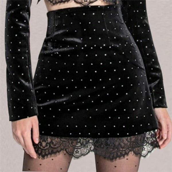 Korea Spring Tailored Collar Dots Velvet Slim Dress Set 4