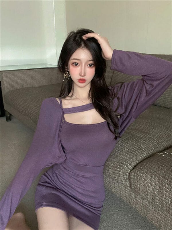 Korea Stylish Batwing Tops with Skinny Cotton Dress Set 4