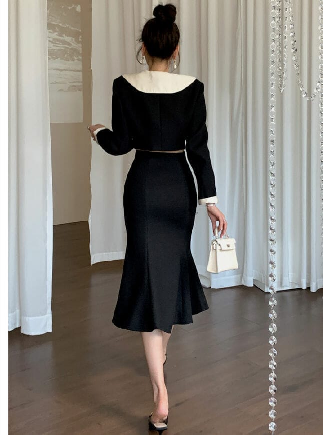 Fishtail skirt 2023 spring and summer new style slimming professional  temperament black high waist design A-