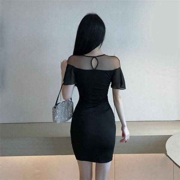 Korea Stylish Gauze Shoulder Flouncing Sleeve Slim Dress 4
