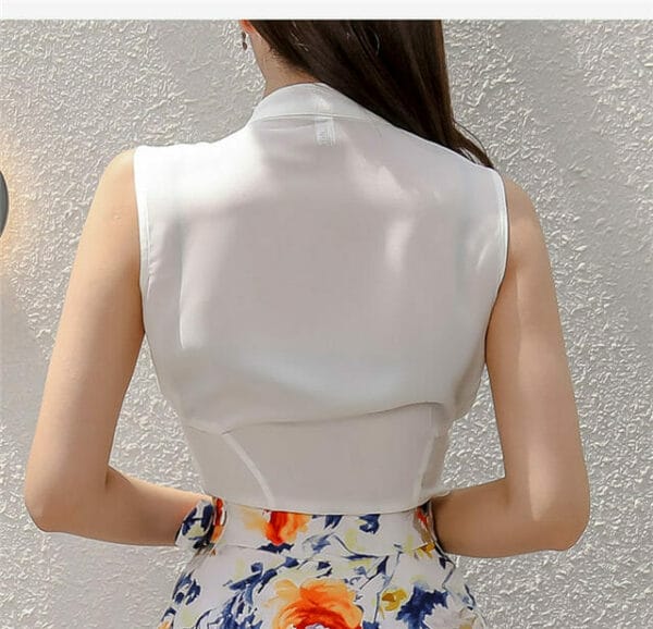 Korea Stylish Tank Blouse with Tie Waist Flowers Skirt 6