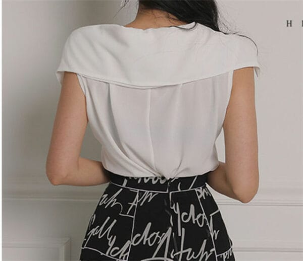 Korea Summer V-neck Blouse with High Waist Letters Skirt 5