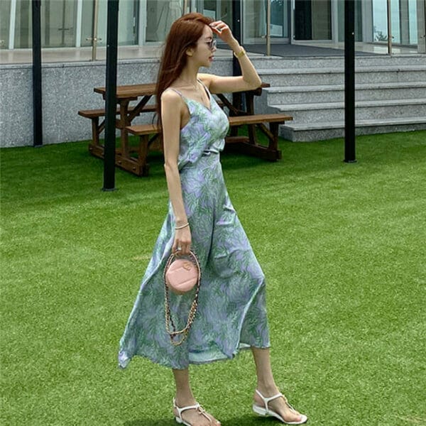 Korea Summer V-neck High Waist Flowers Dress Set 5