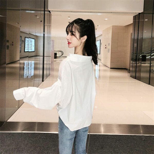 Korea V-neck Loosen Puff Sleeve Short Blouse 5