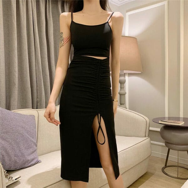 Korea Waist Hollow Out Split Straps Dress 3