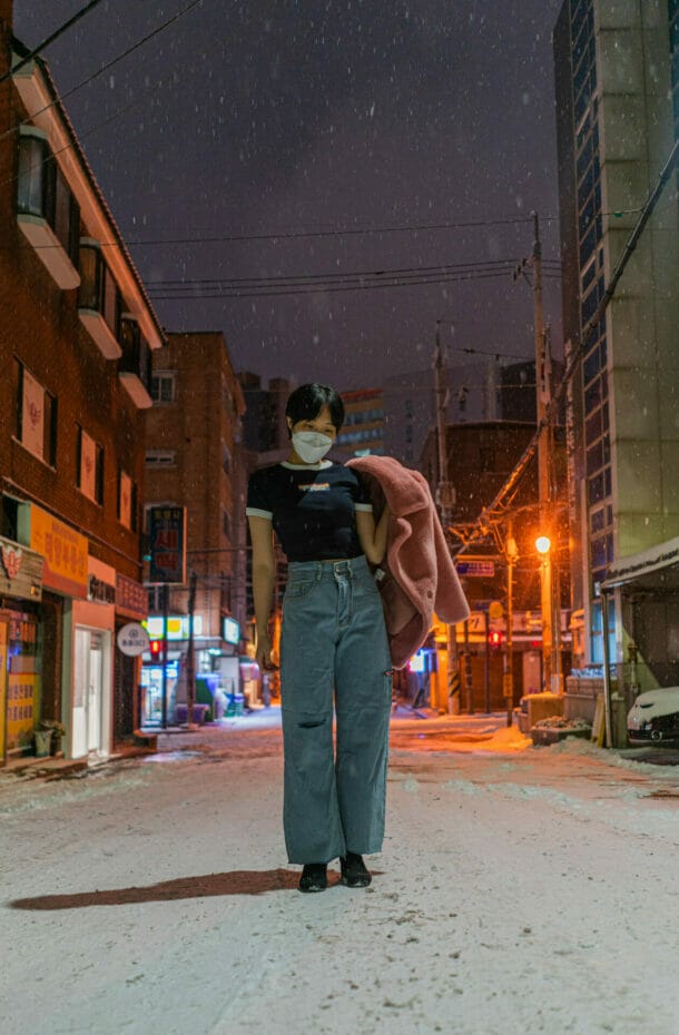 Korean girl wearing Fila crop top