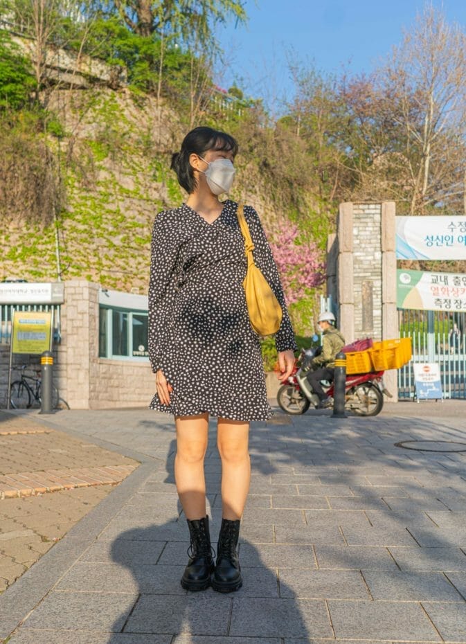 Korean girl wearing Military boots