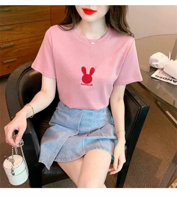Lovely 2 Colors Rabbit Embroidery Cotton Tees 2