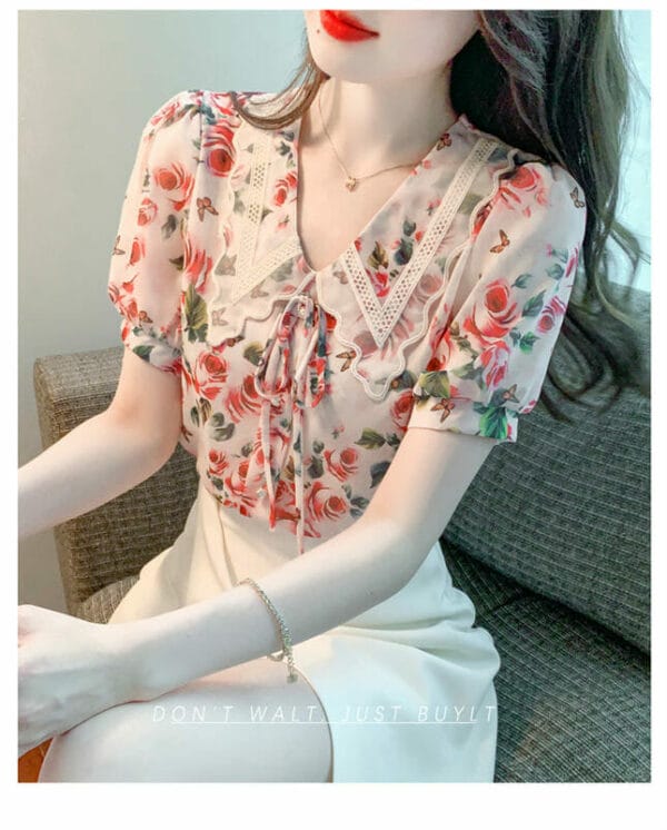 Lovely Bowknot Doll Collar Flowers Blouse 5