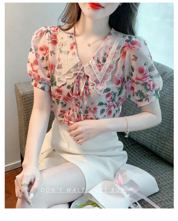 Lovely Bowknot Doll Collar Flowers Blouse 4