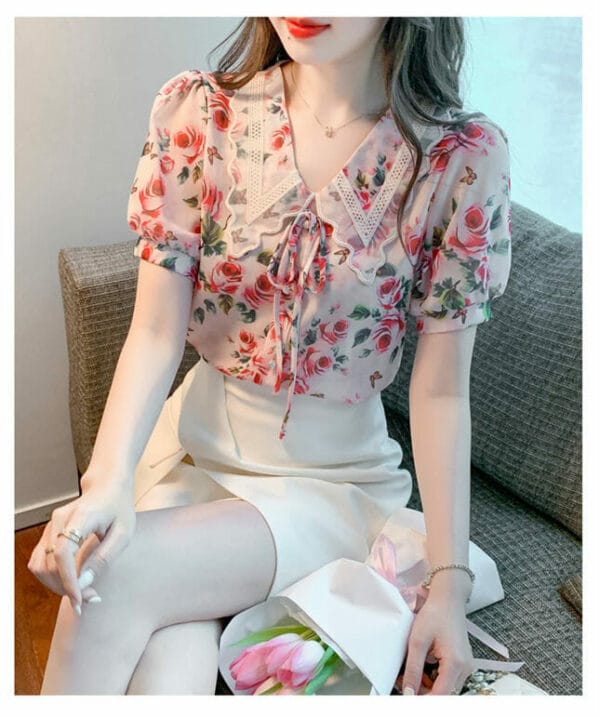 Lovely Bowknot Doll Collar Flowers Blouse 3