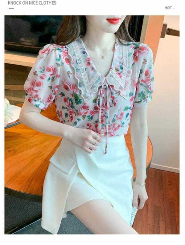 Lovely Bowknot Doll Collar Flowers Blouse 2
