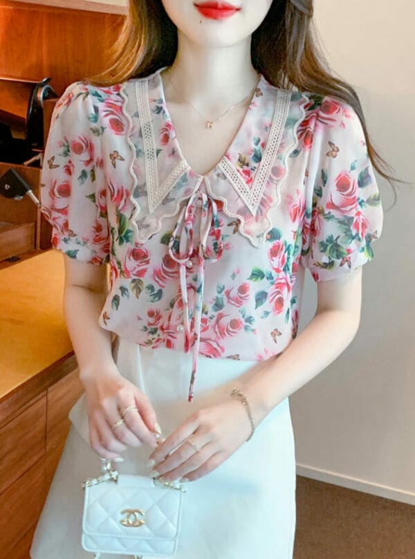 Lovely Bowknot Doll Collar Flowers Blouse 1