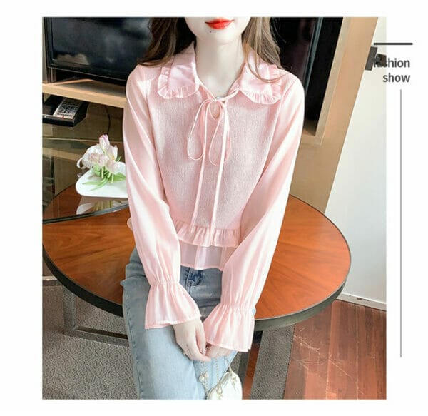 Lovely Doll Collar Flare Sleeve Pleated Blouse 3