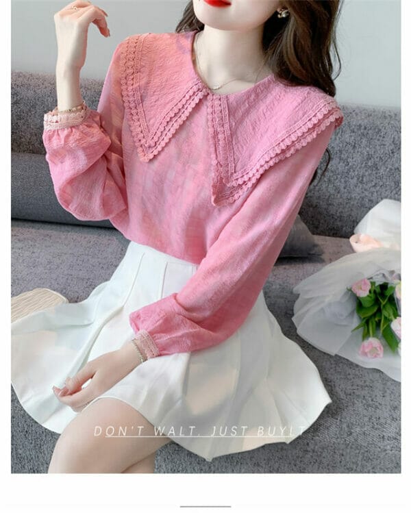 Lovely Doll Collar Plaids Puff Sleeve Blouse 4