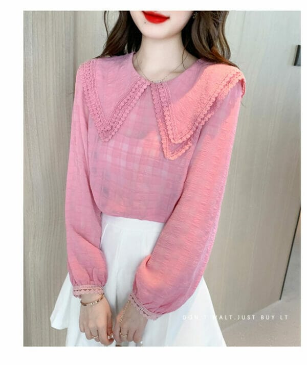 Lovely Doll Collar Plaids Puff Sleeve Blouse 2