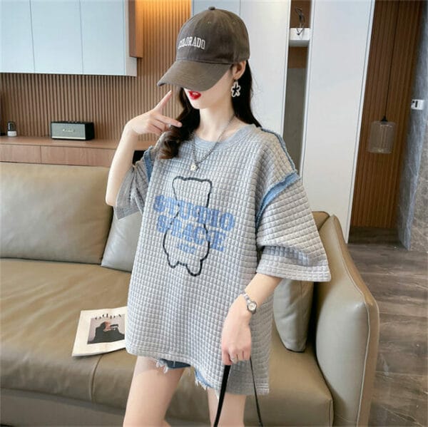 Lovely Fashion 2 Colors Plaids Cartoon Loosen T-shirt 5