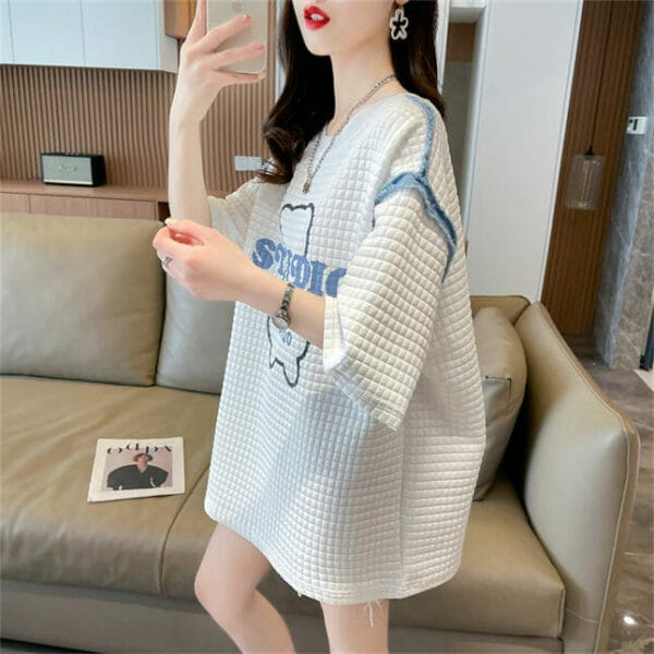 Lovely Fashion 2 Colors Plaids Cartoon Loosen T-shirt 3