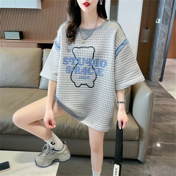 Lovely Fashion 2 Colors Plaids Cartoon Loosen T-shirt 4