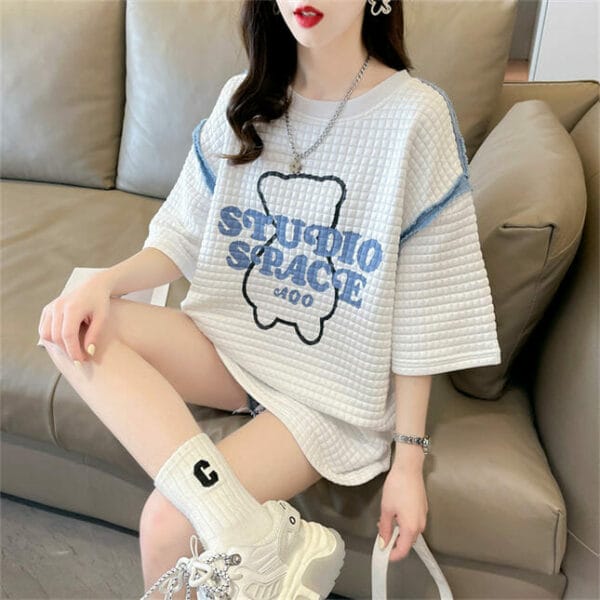 Lovely Fashion 2 Colors Plaids Cartoon Loosen T-shirt 2