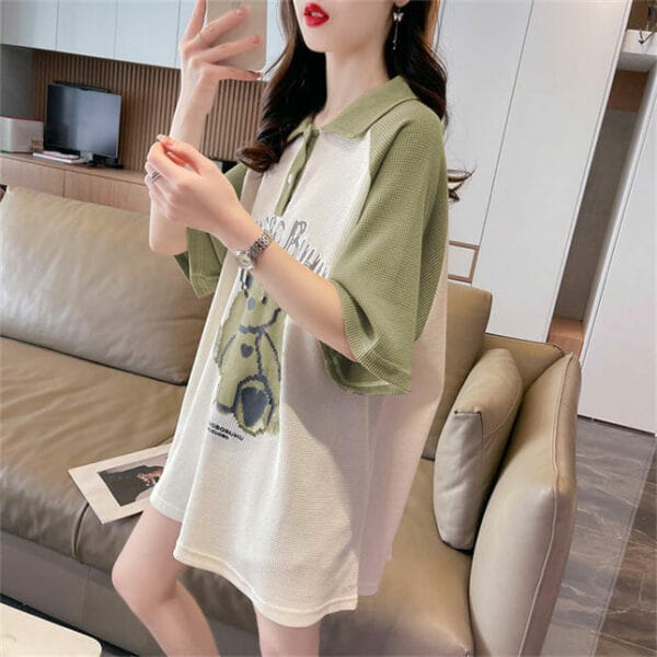 Lovely Fashion 2 Colors Shirt Collar Cartoon Bear T-shirt 5