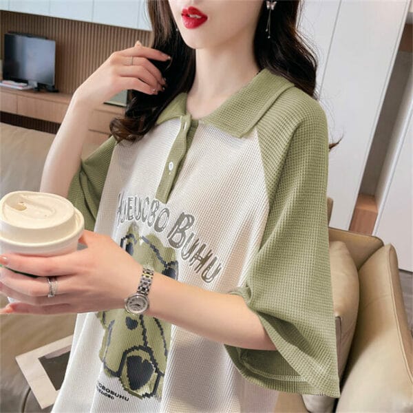 Lovely Fashion 2 Colors Shirt Collar Cartoon Bear T-shirt 4