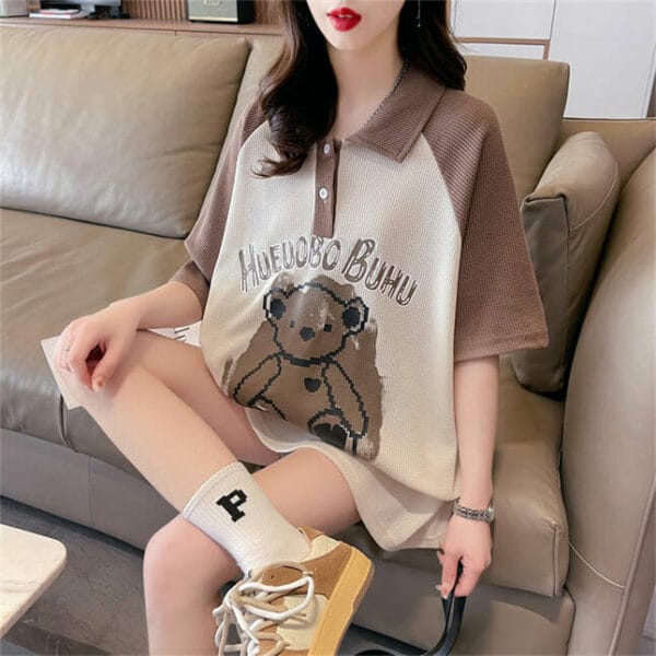 Lovely Fashion 2 Colors Shirt Collar Cartoon Bear T-shirt 3