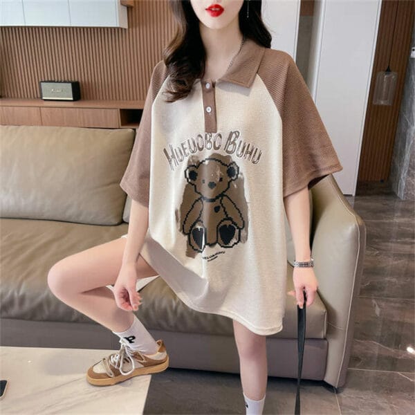 Lovely Fashion 2 Colors Shirt Collar Cartoon Bear T-shirt 2