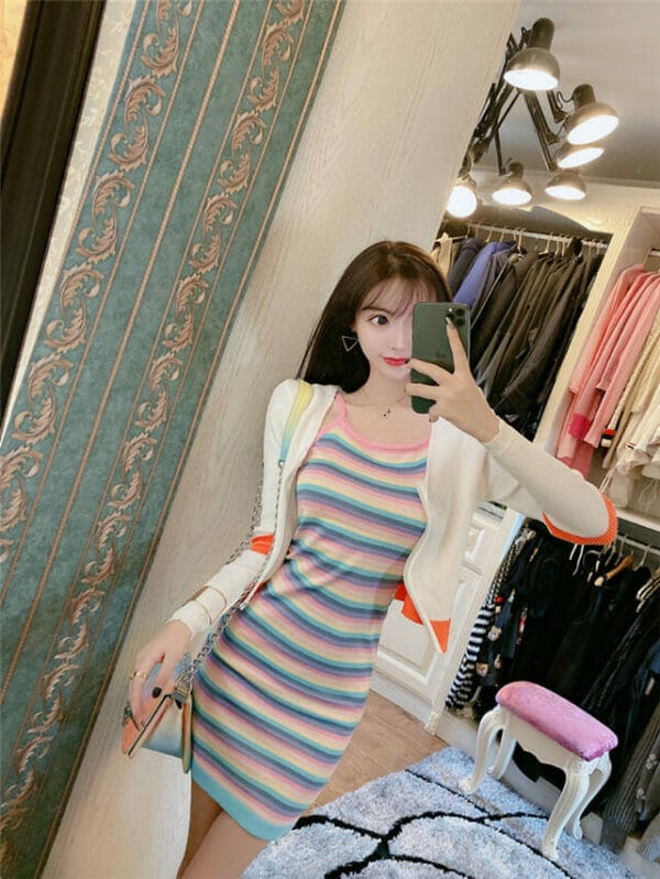 Lovely Fashion 2 Colors Zipper Knitting Tops with Stripes Dress 2