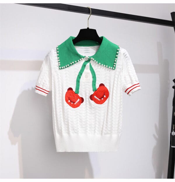 Lovely Fashion Beads Doll Collar Blouse with Short Pants 3