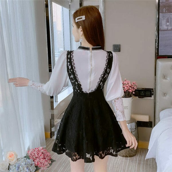 Lovely Fashion Bowknot Blouse with Lace Tank A-line Dress 5