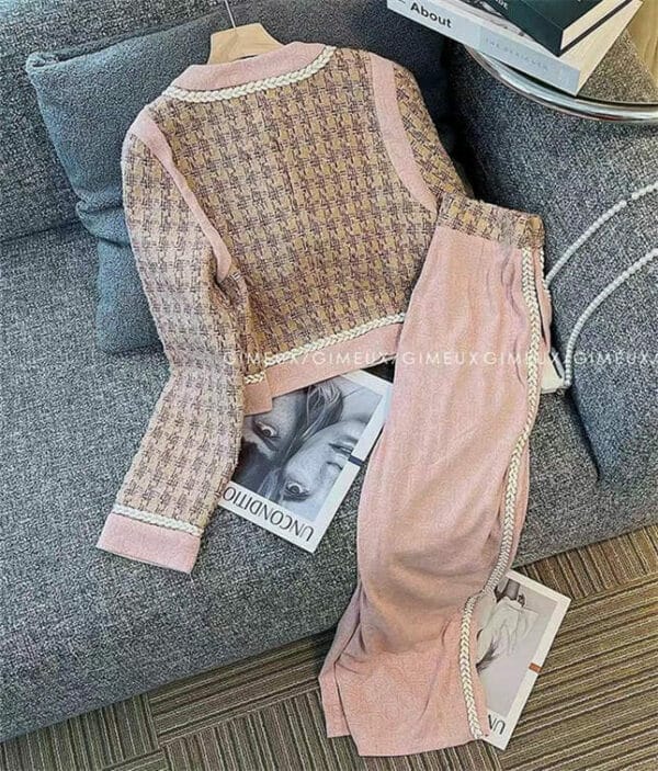 Lovely Fashion Bowknot Tweed Jacket with Slim Long Pants 4
