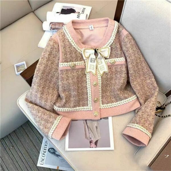 Lovely Fashion Bowknot Tweed Jacket with Slim Long Pants 2