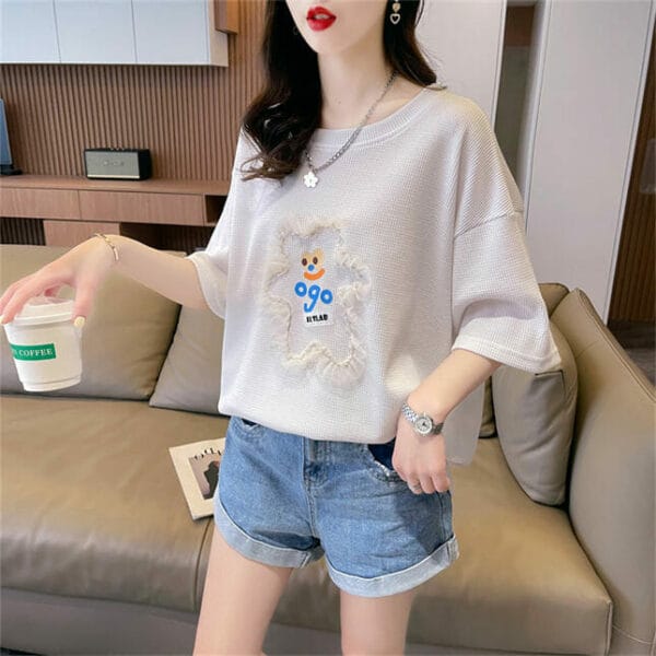 Lovely Fashion Cartoon Patches Round Neck Loosen T-shirt 5