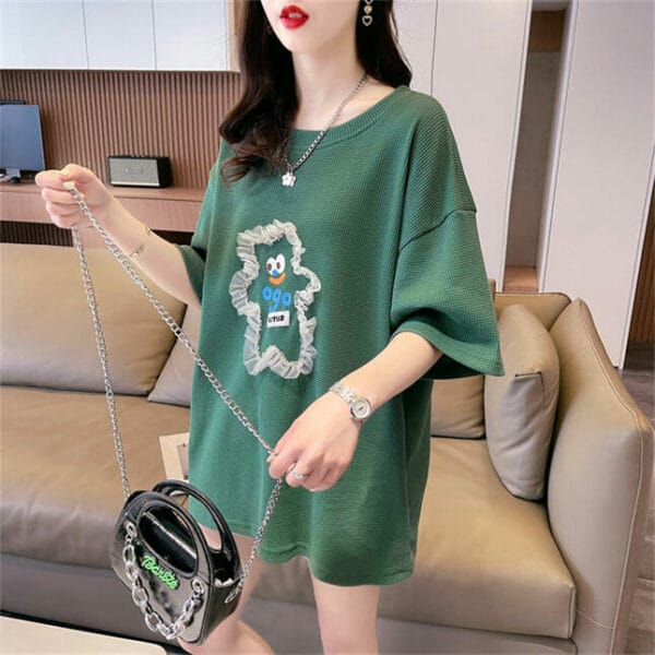 Lovely Fashion Cartoon Patches Round Neck Loosen T-shirt 3