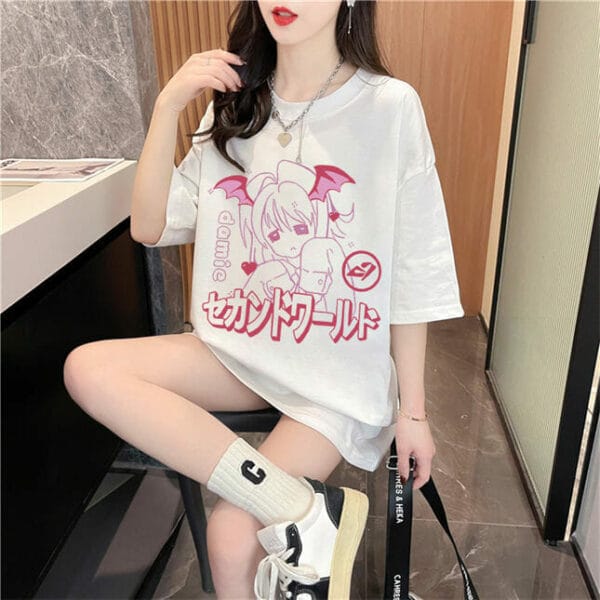 Lovely Fashion Cartoon Printings Round Neck Cotton Tee 2