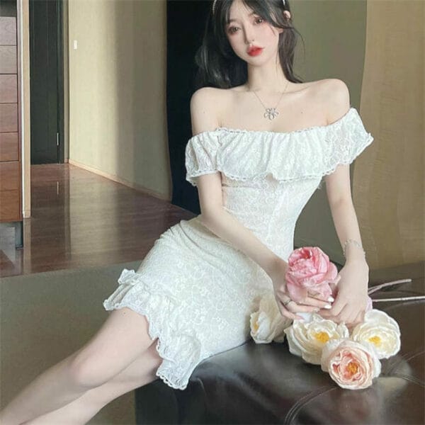 Lovely Fashion Flouncing Boat Neck Lace Fishtail Dress 4