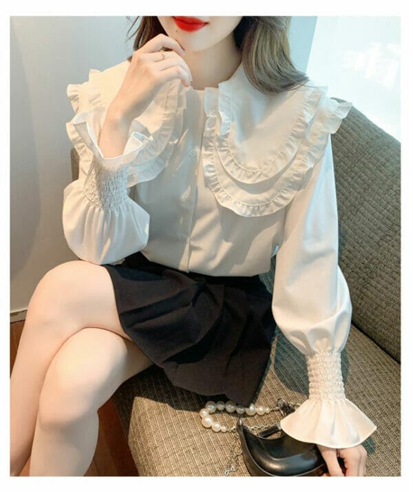 Lovely Fashion Flouncing Doll Collar Puff Sleeve Blouse 5
