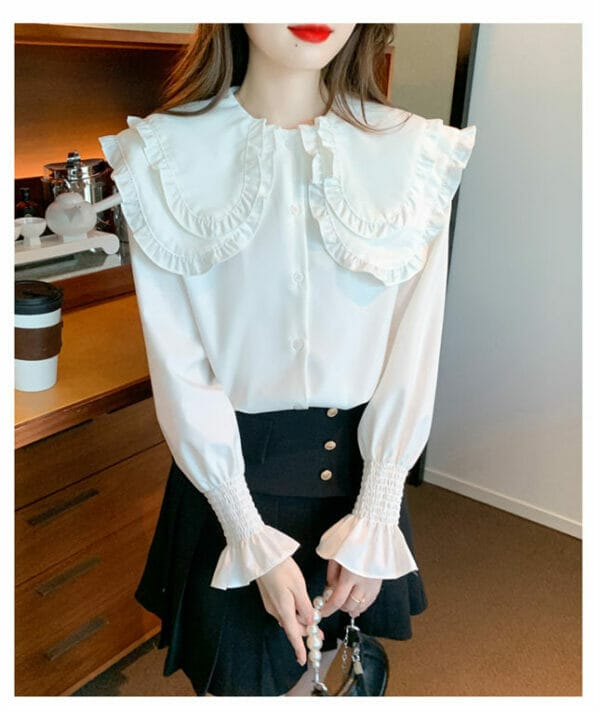 Lovely Fashion Flouncing Doll Collar Puff Sleeve Blouse 4