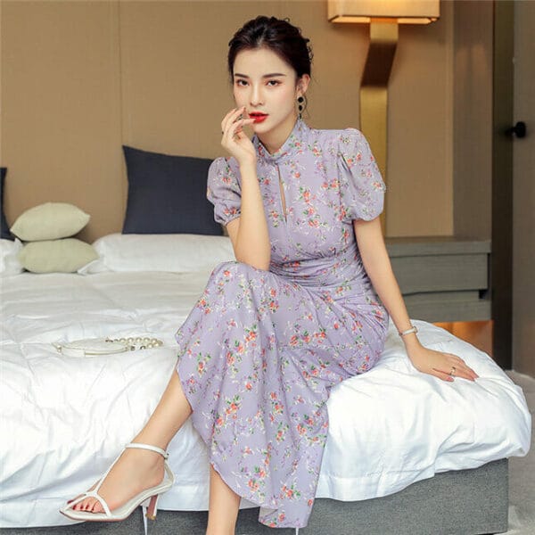 Lovely Fashion High Waist Flowers Fishtail Slim Dress Set 4