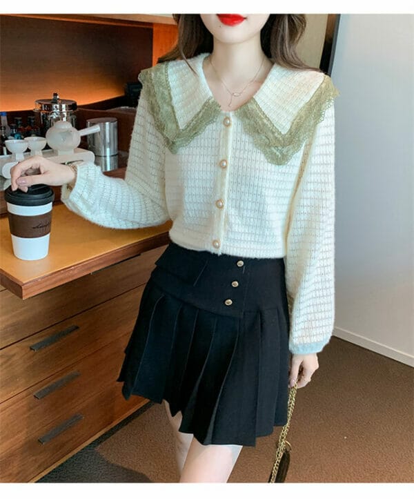 Lovely Fashion Lace Doll Collar Hollow Out Knit Blouse 4