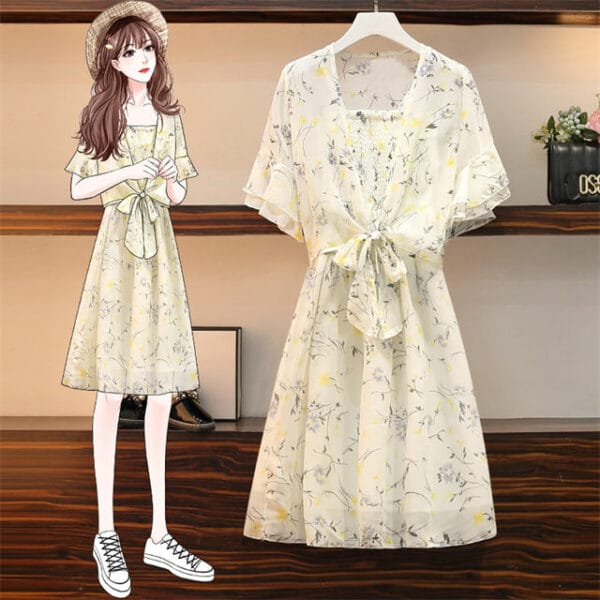 Lovely Fashion Plus Size Flowers Blouse with Straps Dress 2