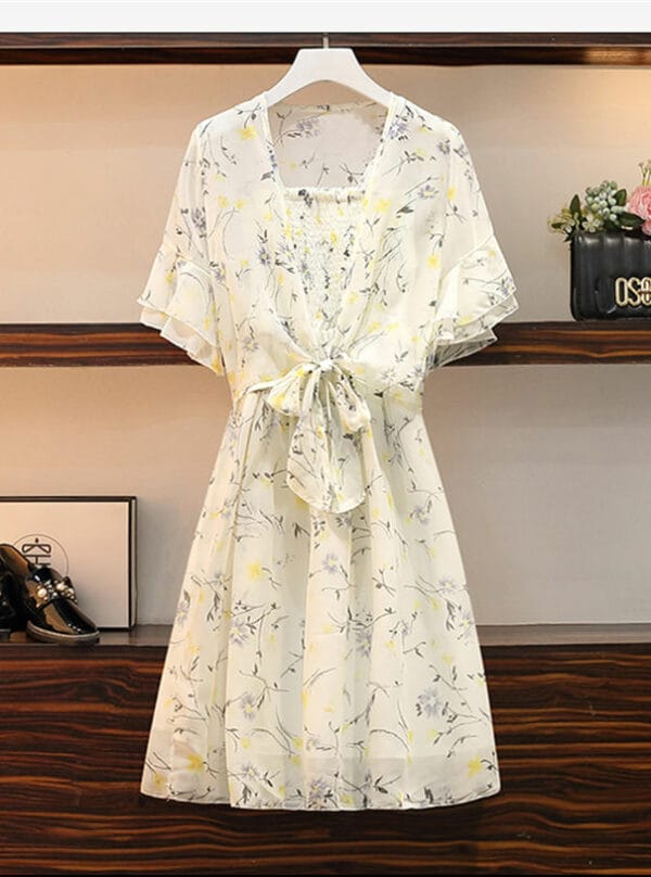 Lovely Fashion Plus Size Flowers Blouse with Straps Dress 1