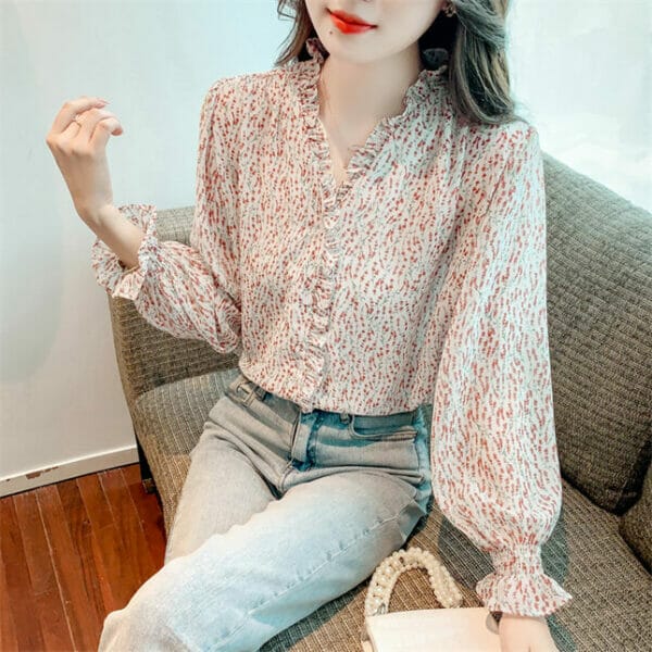 Lovely Flouncing V-neck Loosen Chiffon Blouse 2