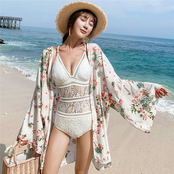 Lovely Flowers Printing Sun-block Bikini Blouse 3